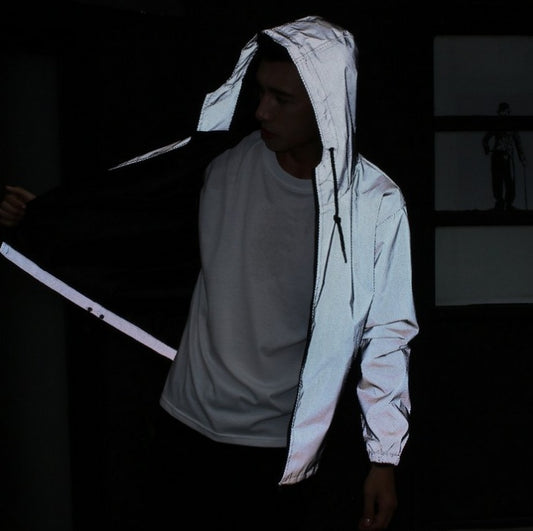 Reflekterende jakke Hip Hop Efterår Windbreaker Nat Sportsjakke Herre Reflekterende Mesh Jakker Fluorescerende Tøj