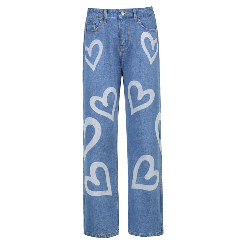 Love graffiti højtaljede lige ben-jeans