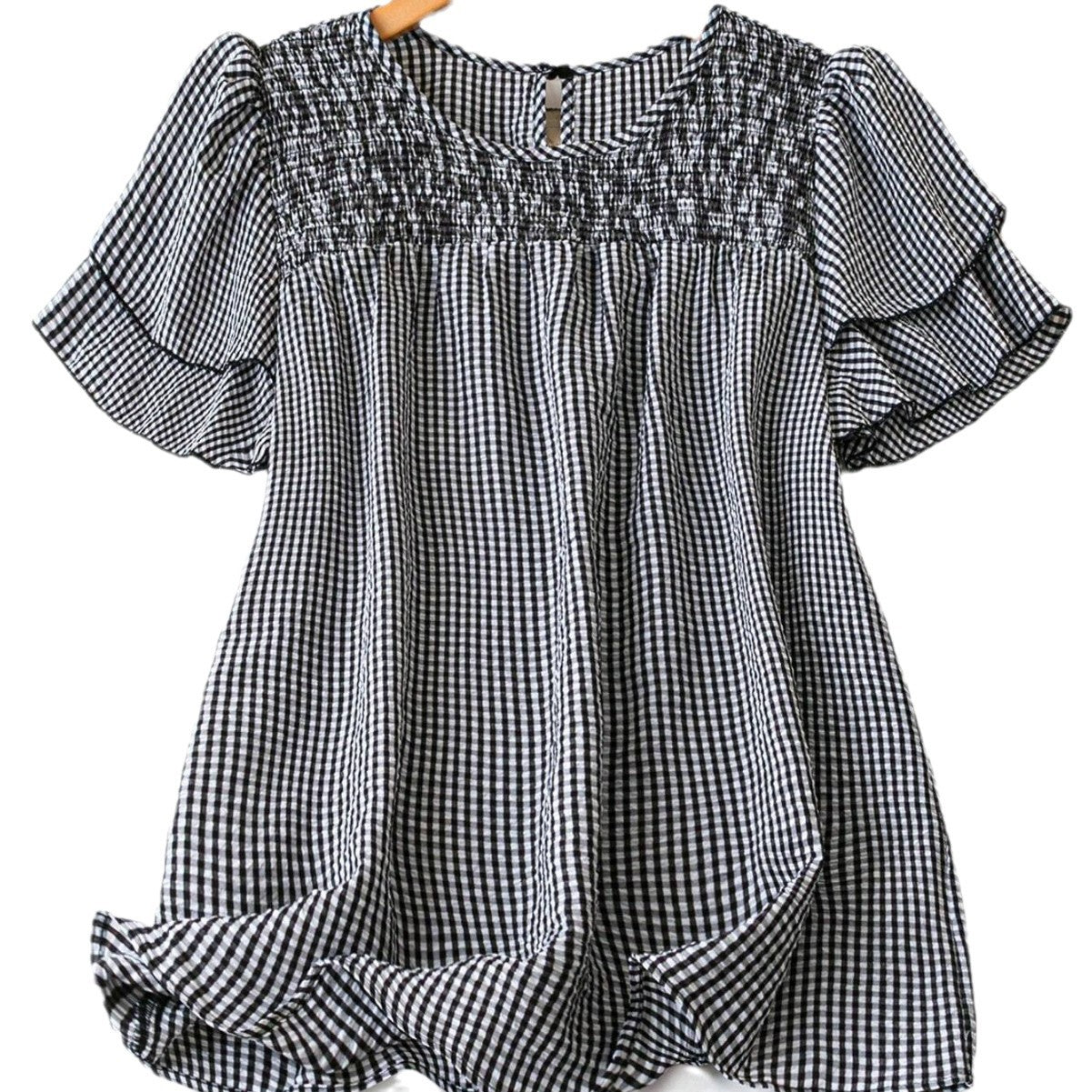 Bohemian Linen Plus-size Plaid Round-neck Loose Slimming Top