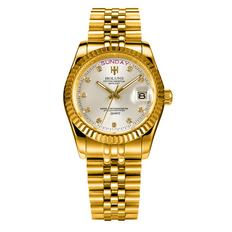 Multi-function calendar watch with diamond scale