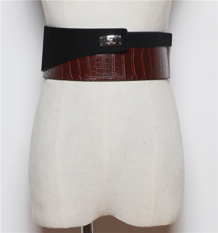 Fashion All-match Snake Pattern Stitching PU Leather Belt