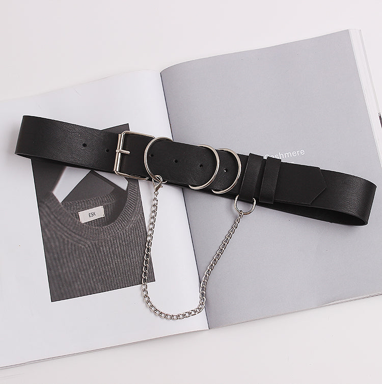 Concave shape black strap leather chain