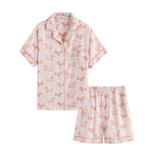 New Cute Cartoon Orange Sausage Dog Cotton Double-layer Pajamas