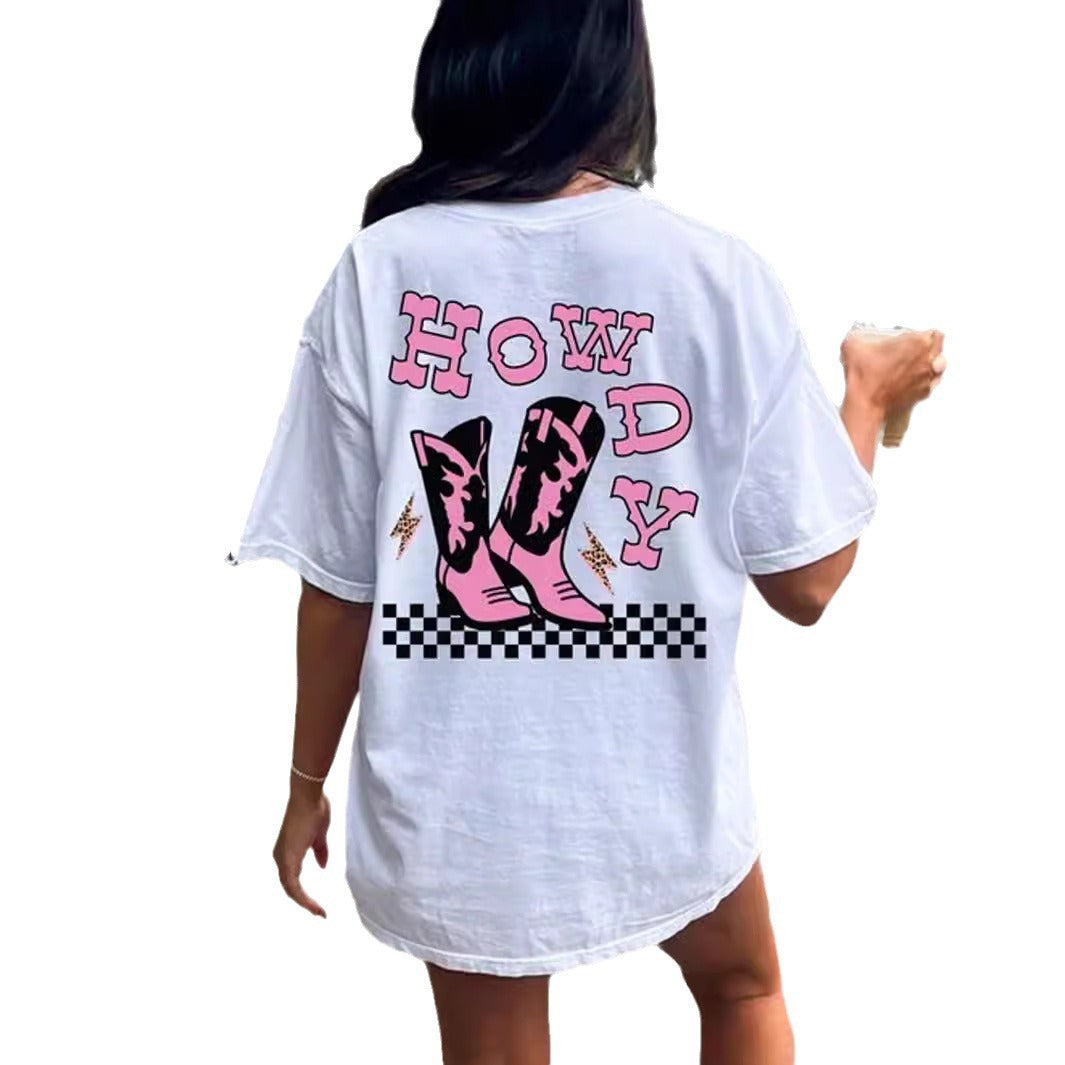 Loose-fitting Crew-neck T-shirt With An All-purpose Letter Print And Short Sleeves