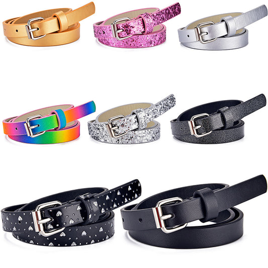 Ladies Kids Belts Heart Glitter Jeans Cropped