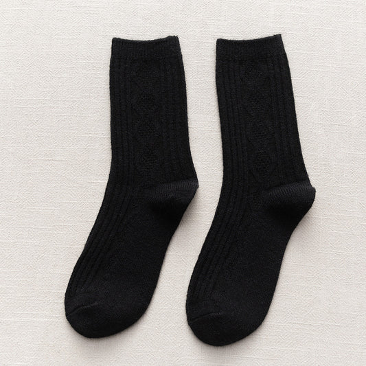 Black Terry Thermal Storage Long Tube Warm Women's Socks