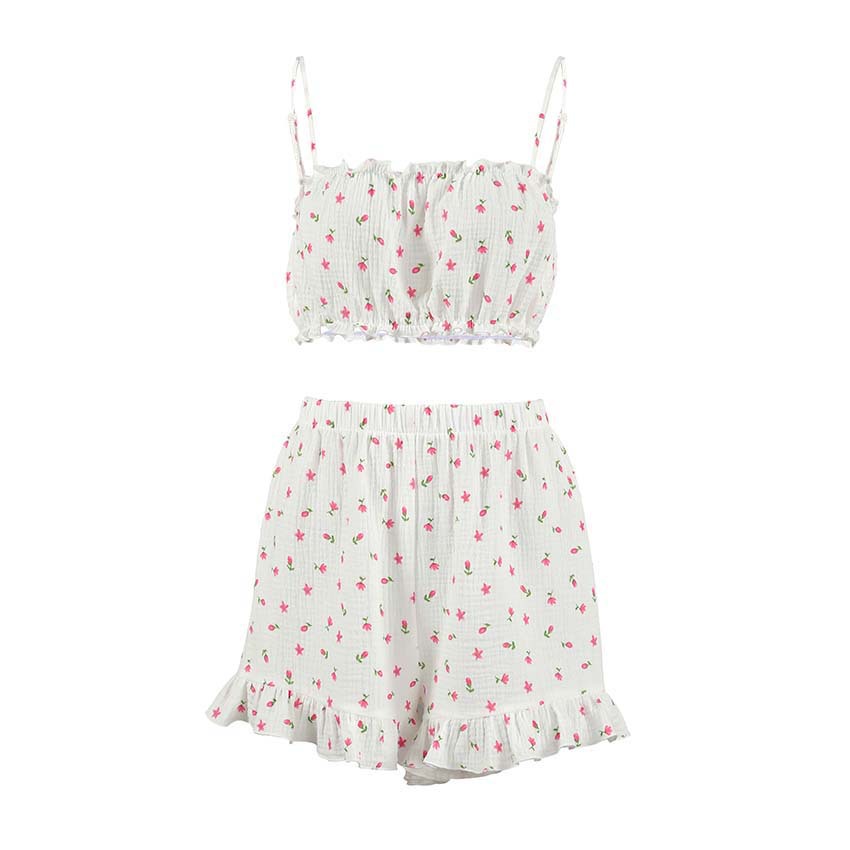 Loving-heart-printed Cotton Silk Breathable And Comfortable Camisole-style Pure-cotton Loungewear