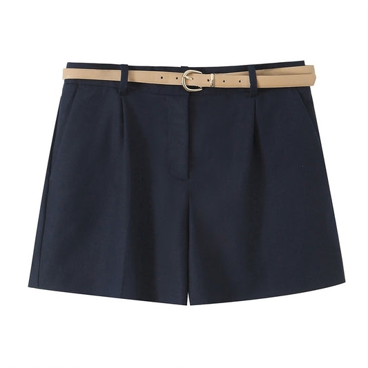 European And American Style Two Colors With Belt Pleated Casual Shorts
