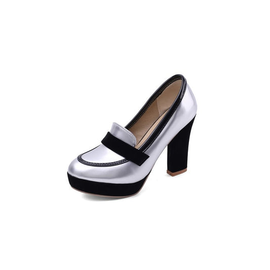 Colorblock bright leather pointed high heels