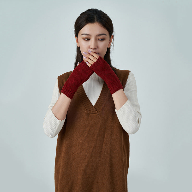 Wool Thread Warm Half Finger Gloves