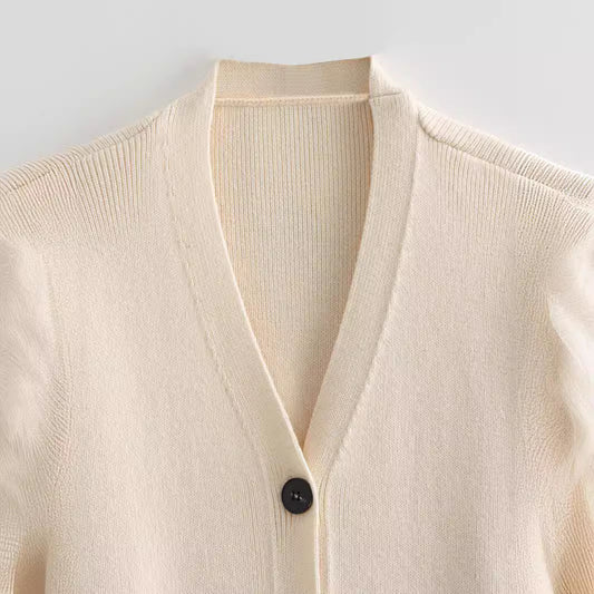 Fashion Comfort And Casual Contrast Color String Decoration Knitted Cardigan Sweater