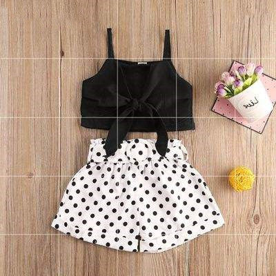 crop top polka dot shorts suit