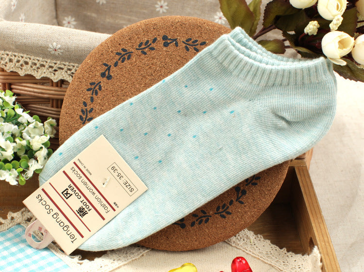 Women's cotton socks solid color polka dot thin boat socks