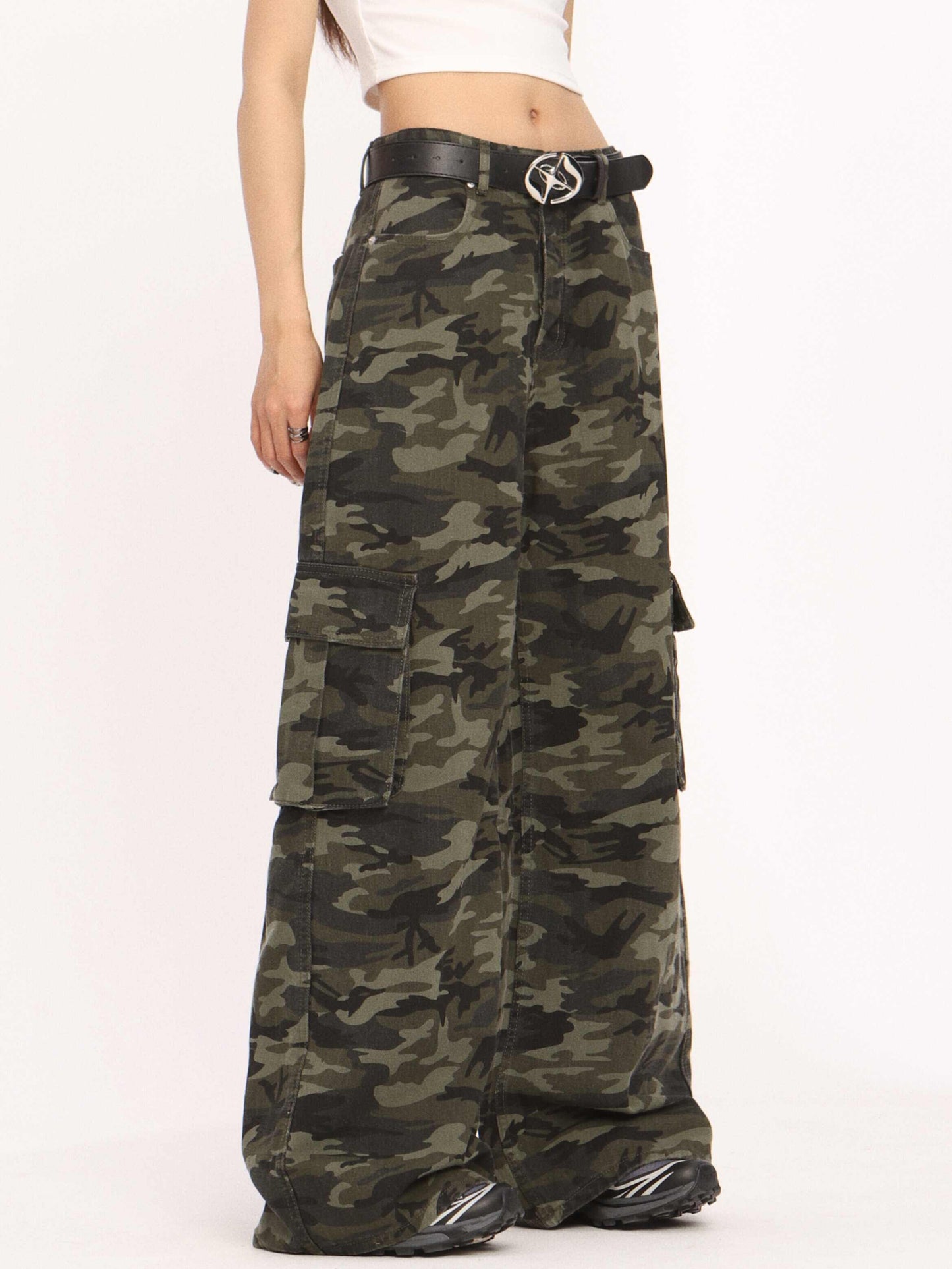 Retro Camouflage Cargo Drooping Straight Wide-leg Pants