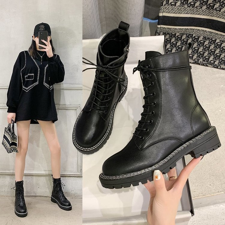 Low-heeled thick heel and fleece short boots