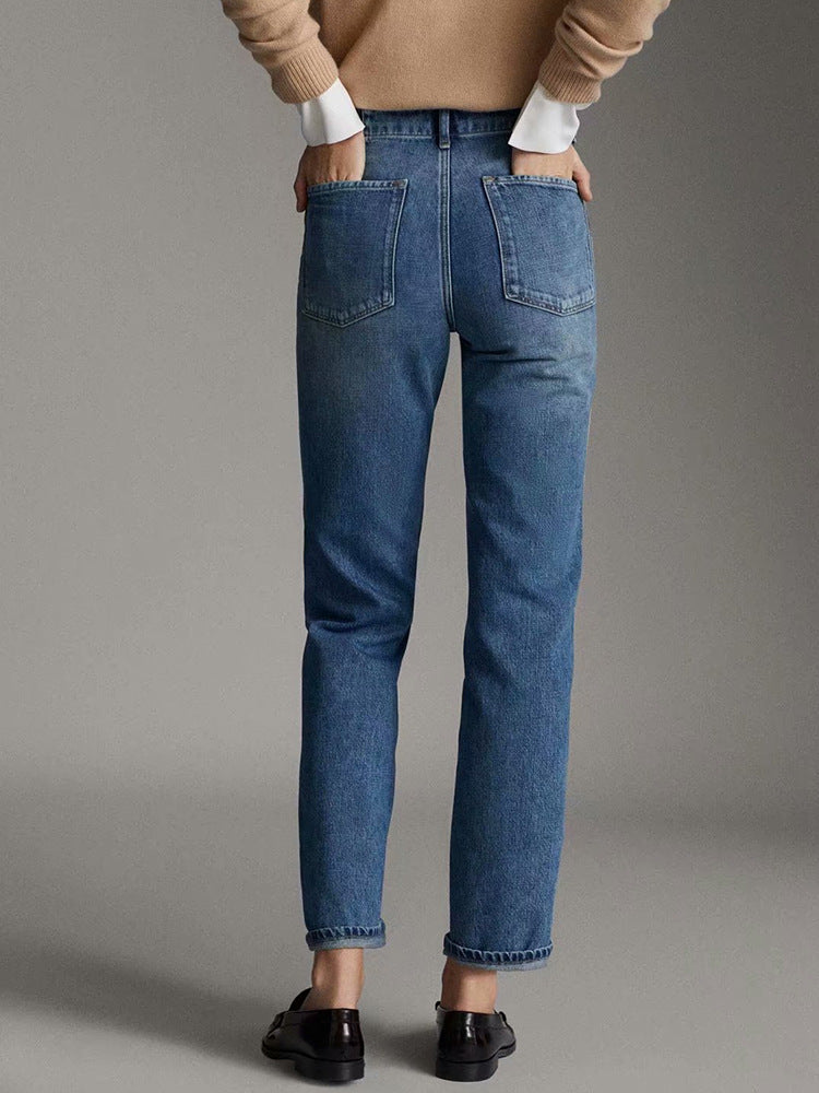 High-rise small straight-leg washed jeans