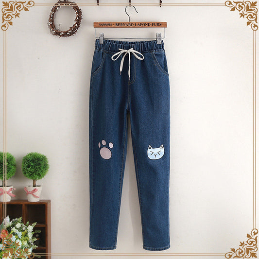 Denim pants with elastic waist