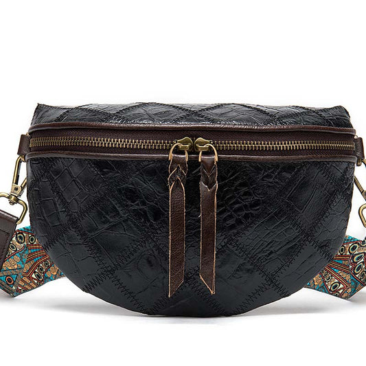 Læder syning mode præget crossbody brysttaske i national trend