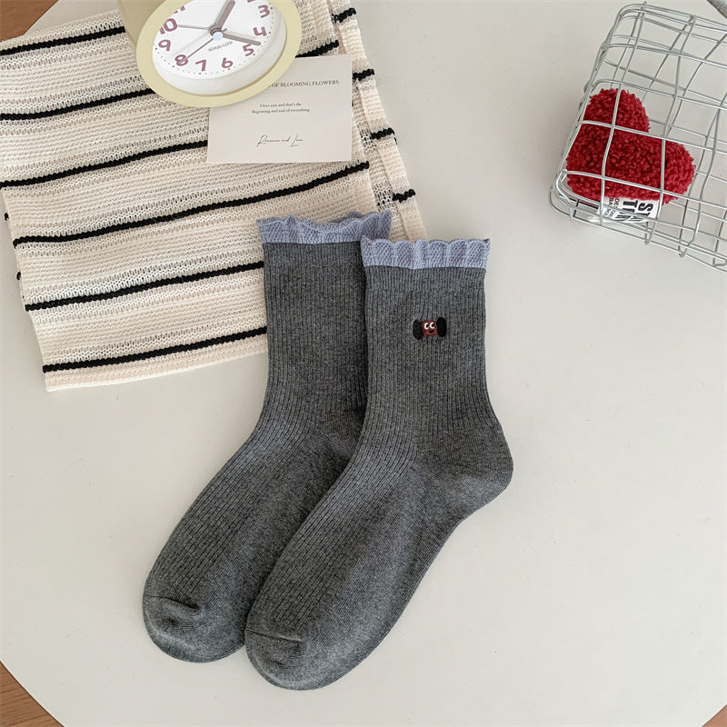 Embroidered Cotton Mid-Calf Socks