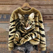 Womens AutumnWinter Christmas Cat Crew-Neck Sweatshirt