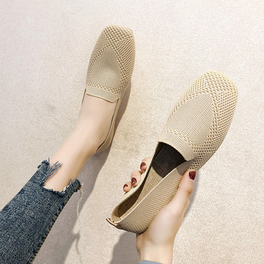 Square Toe Knit Woven Flat Foot Loafers