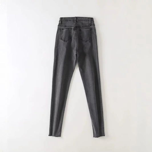 European and American Street Shots Show Thin Ripped Zipper Trousers