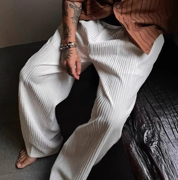 Three-Piece Suit Men's Casual Pleated Short-Sleeved Cardigan And Pants