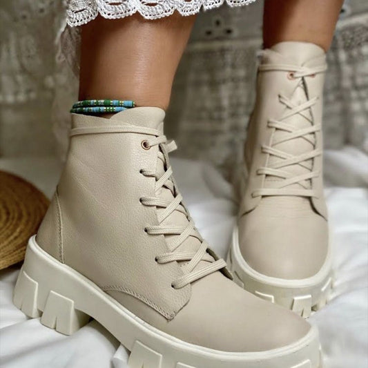 Women's Leather Boots Mid-tube Casual Short Boots