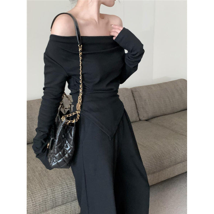 Long-sleeve Top And Wide-leg Pants Two-piece Set