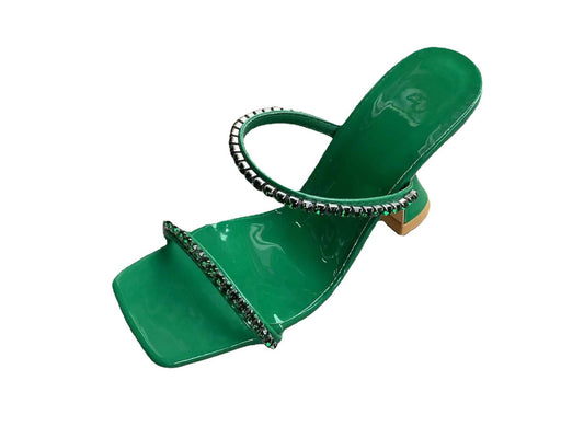 Women's New Rhinestone Square Head Stiletto High Heel Slippers