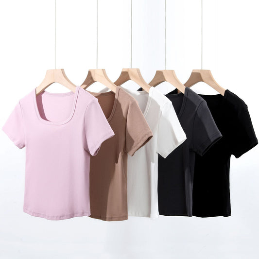 Women's American-style Square Collar Slimming Short-sleeved T-shirt
