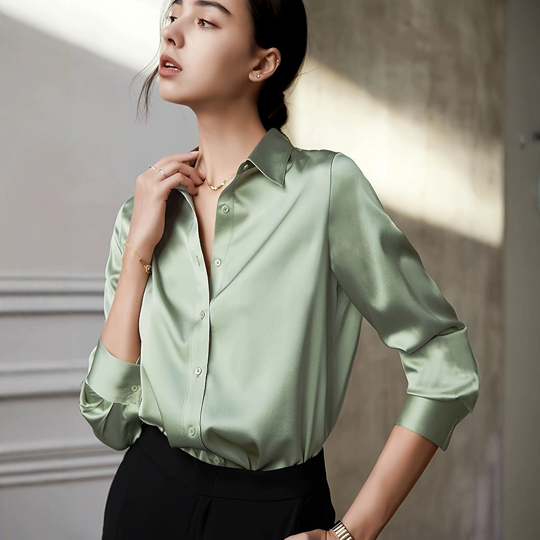 Elegant Satin Long-Sleeve Shirt For Women