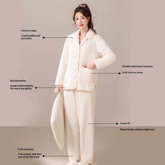 New AutumnWinter Womens Coral Fleece Pajama Set