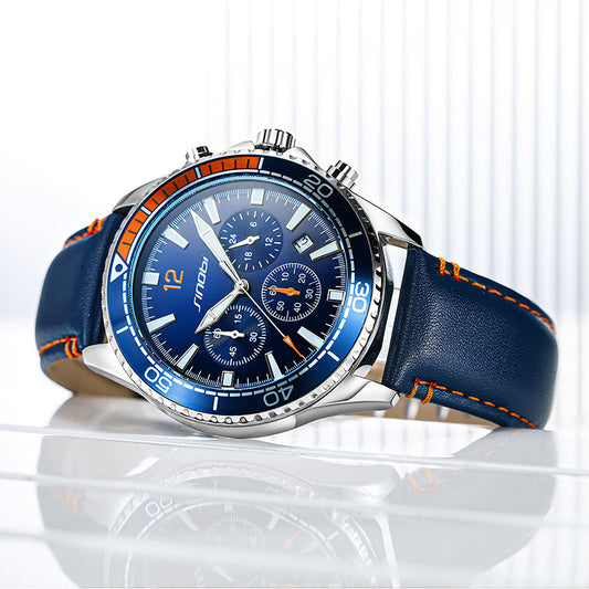 Men's Multi-function Chronograph Sports Luminous Casual Belt Watch
