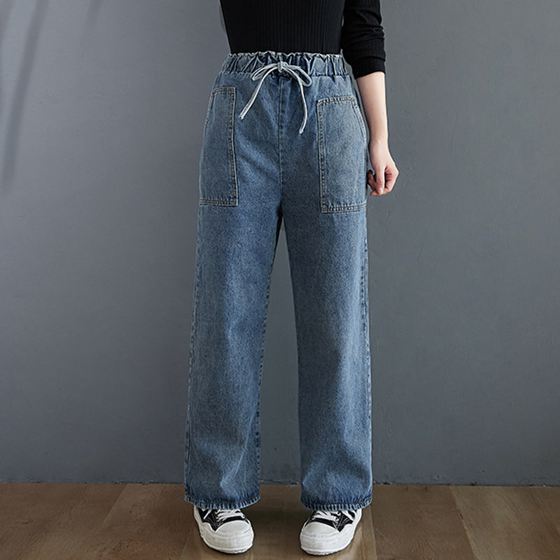 Loose and Versatile High-waisted Plus Size Straight Jeans