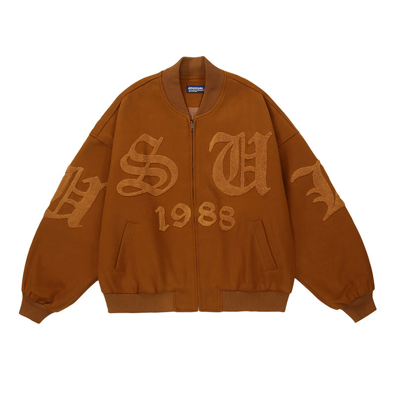 Hong Kong Style Campus Warm Design Loose Jacket