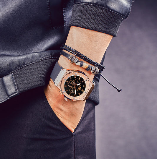 Multifunctional luminous rose gold tape men's watch