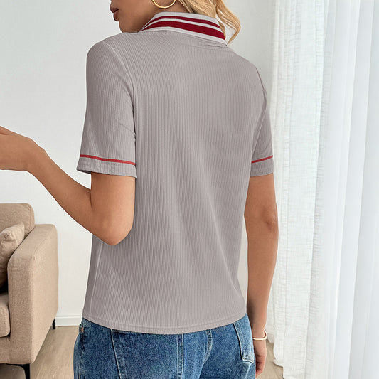 Kvinders minimalistiske retro sporty stribet kortærmet top