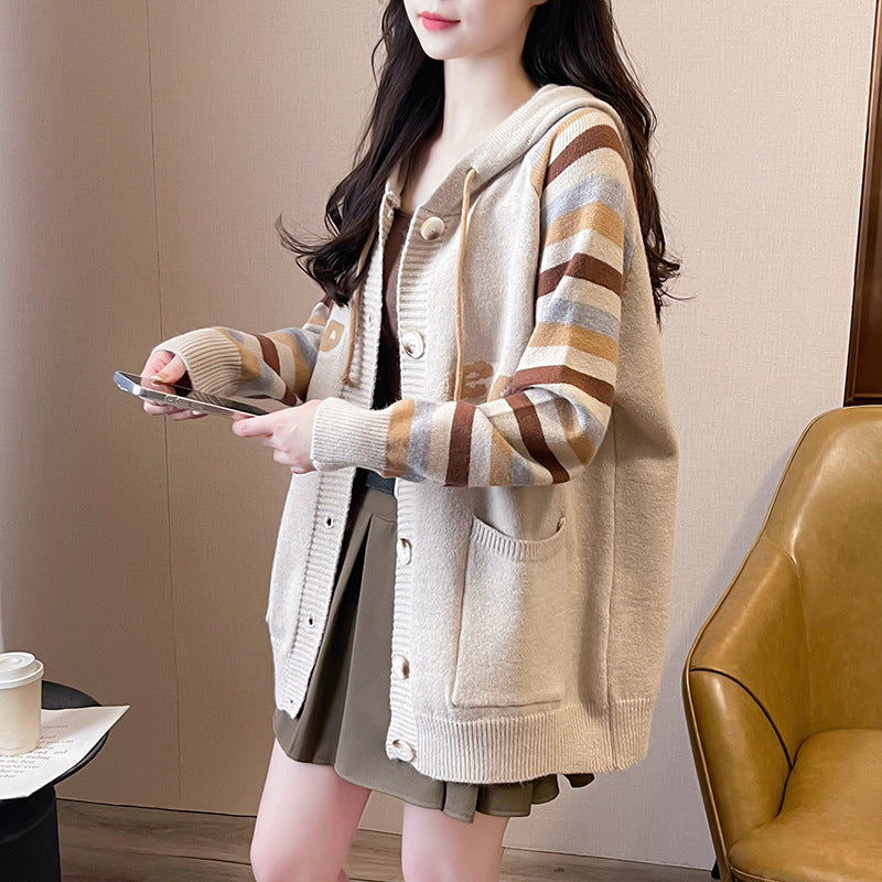 Thickened Spring Autumn Knitwear Cardigan Hooded