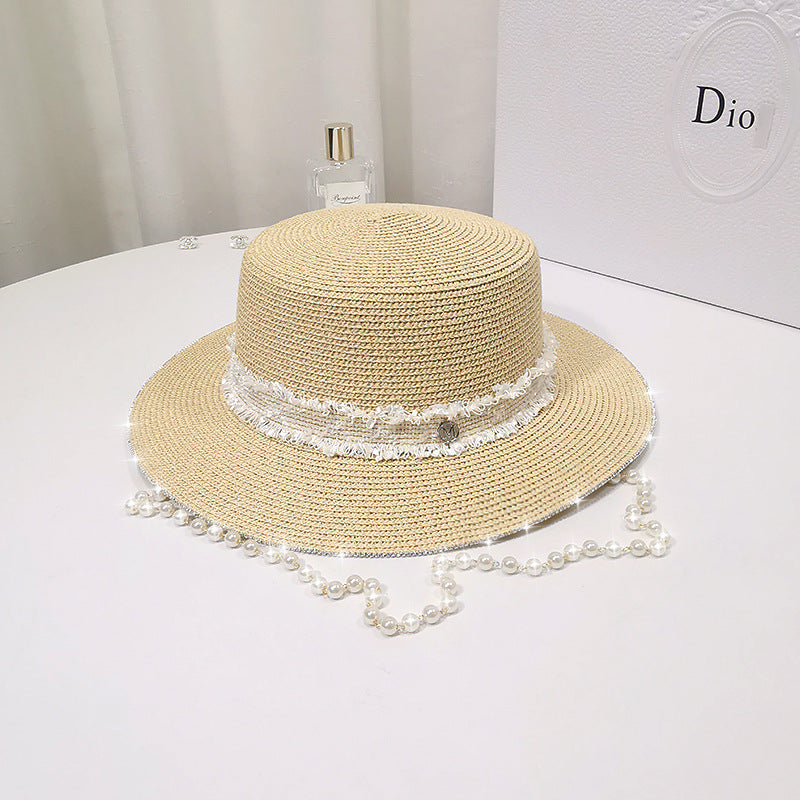 Pearl Flat Brim Straw Beach Hat