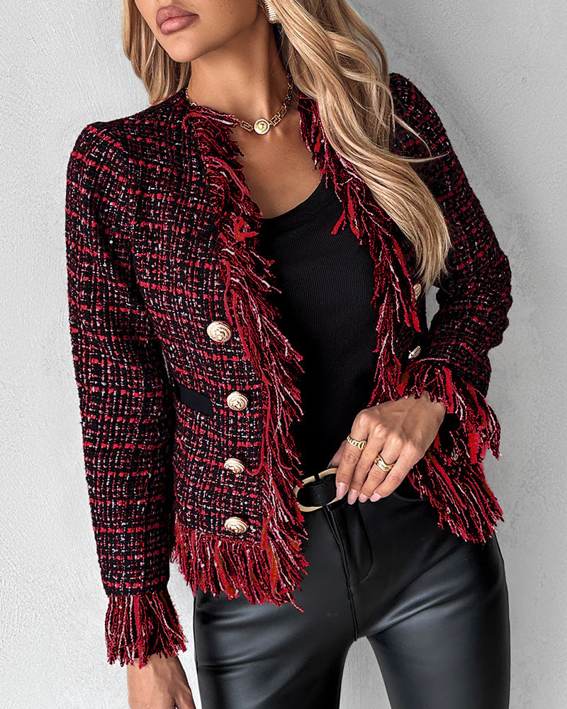 European And American Feminine Straight Tube Coarse Woolen Coat