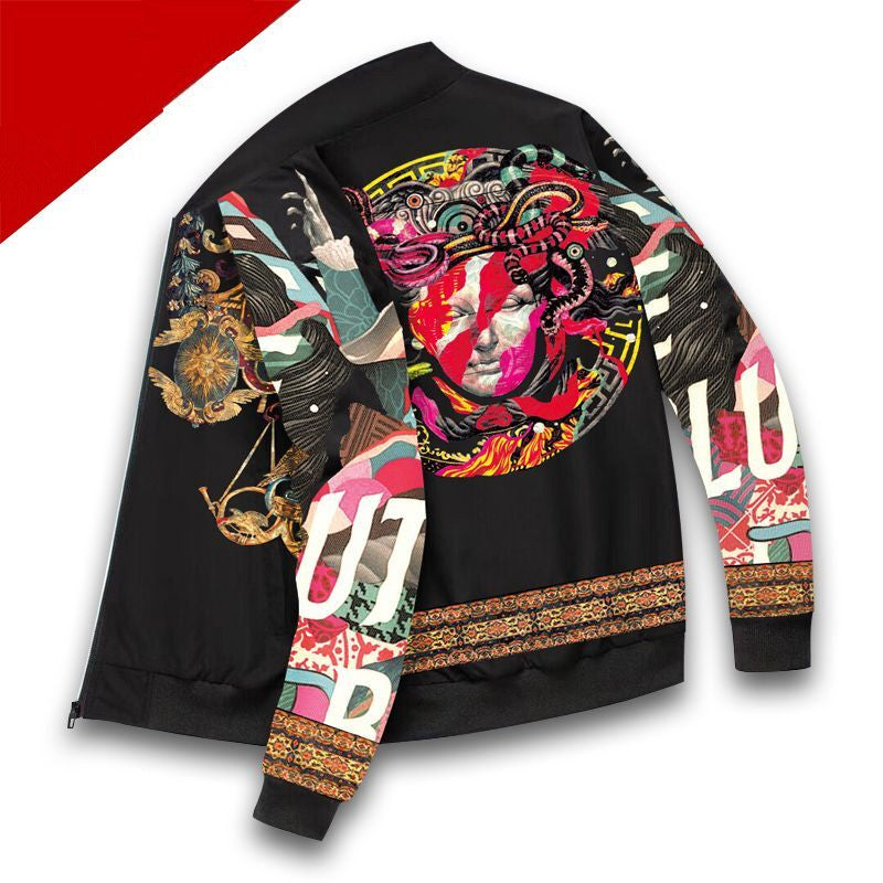 Printed Men's Casual Sports Vintage Versatile Baseball Jacket