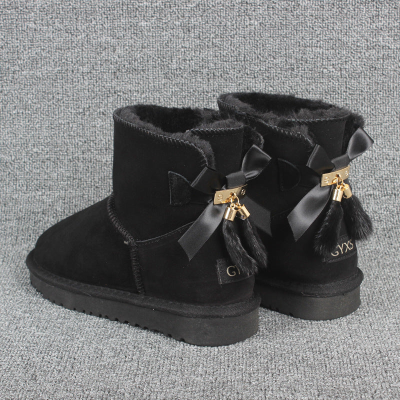 Low Tube Mink Fur Women's Plus Size Couple Boots