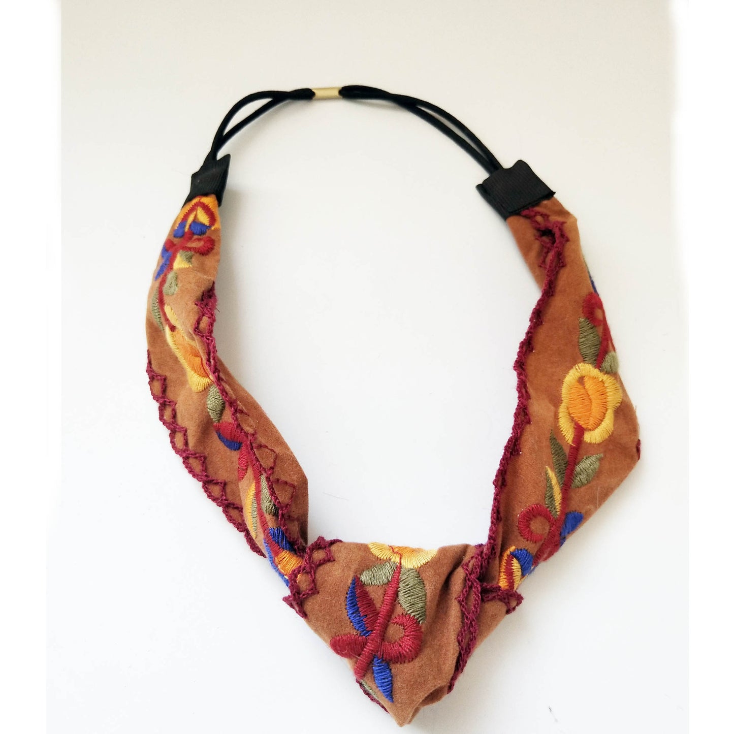 Knotted Hair Band In The Middle of Leather Velvet Embroidery Flowers