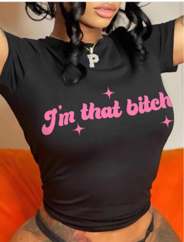 Women's Printed Letter Round Neck T-shirt