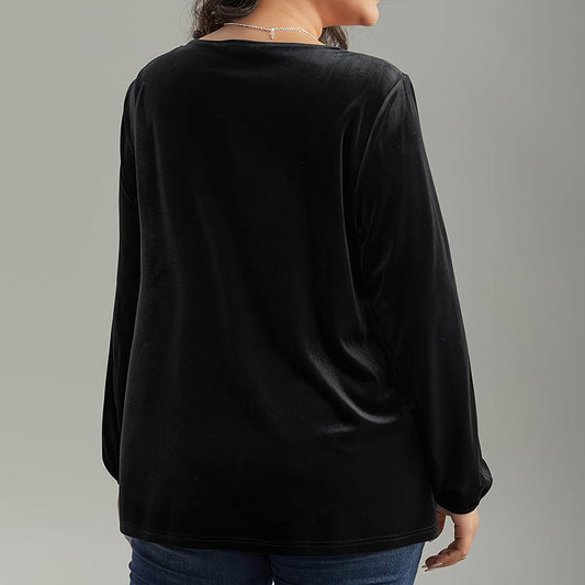 Firkantet Hals Langærmet Moderne Løs Elegant Fløjls T-shirt