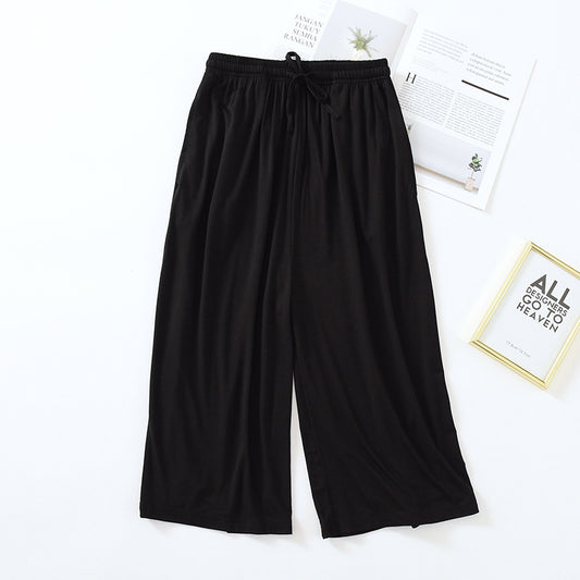 Three Quarter Solid Wide Leg Household Pants