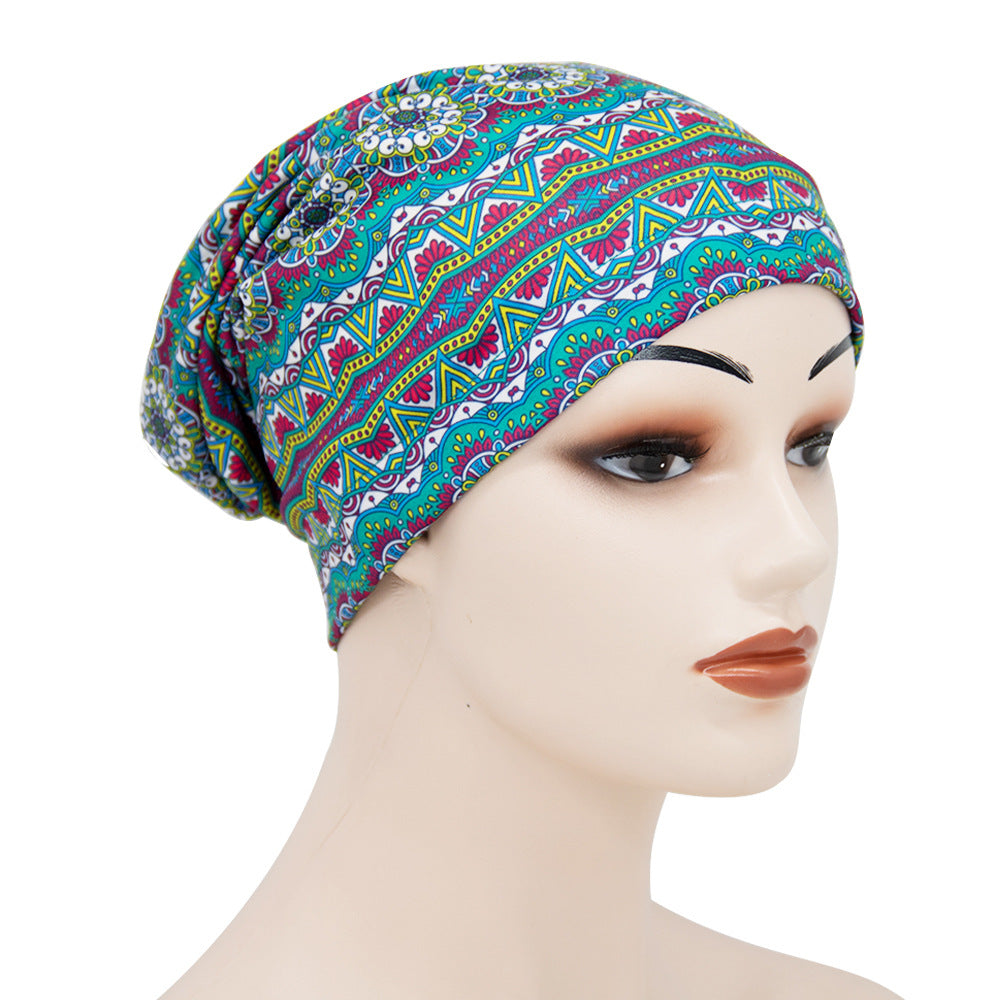 Elastic Cotton Printed Double-layer Lining Satin Nightcap
