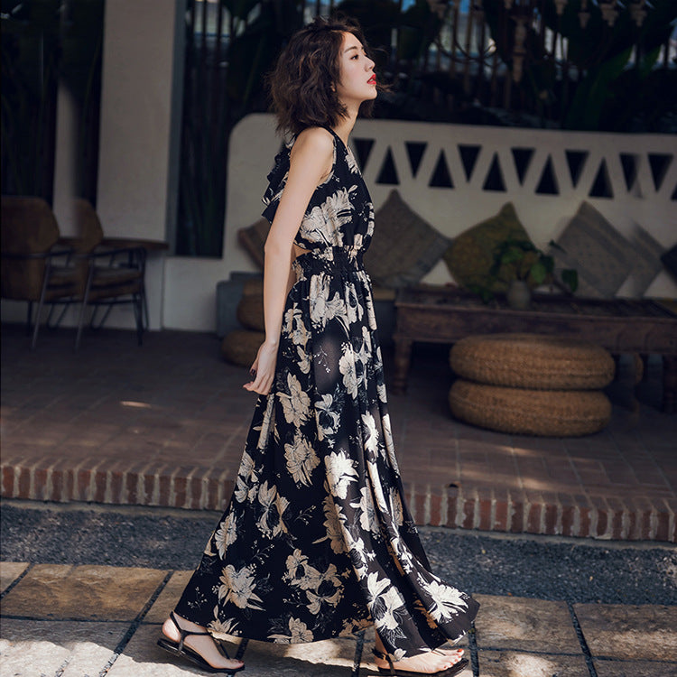 Retro big swing dress with thin backless