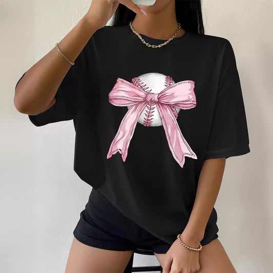 Letter Pattern Loose Casual Print Drop Shoulder Short Sleeve